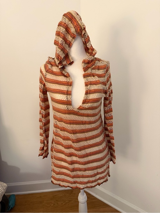 We The Free Other - We The Free Striped Hooded Knit Dress in Cream and Orange